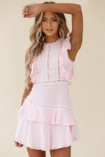 Melrose Sleeveless Crochet & Ruffle Detail Dress Pink - Image 6