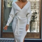 Cameo Batwing Knit Midi Dress Ivory