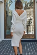 Cameo Batwing Knit Midi Dress Ivory - Image 3