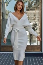 Cameo Batwing Knit Midi Dress Ivory - Image 4