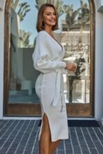 Cameo Batwing Knit Midi Dress Ivory - Image 6