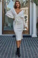 Cameo Batwing Knit Midi Dress Ivory - Image 2
