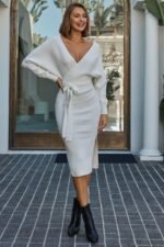 Cameo Batwing Knit Midi Dress Ivory - Image 8