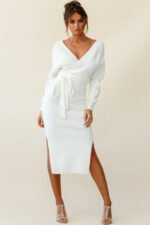 Cameo Batwing Knit Midi Dress Ivory - Image 9