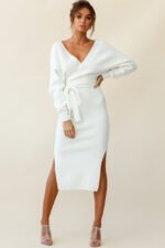 Cameo Batwing Knit Midi Dress Ivory - Image 13