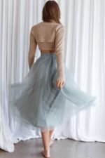 Jasmine Organza Mesh Elasticated Waist Midi Skirt Sage - Image 2
