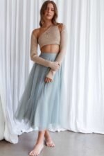 Jasmine Organza Mesh Elasticated Waist Midi Skirt Sage - Image 7