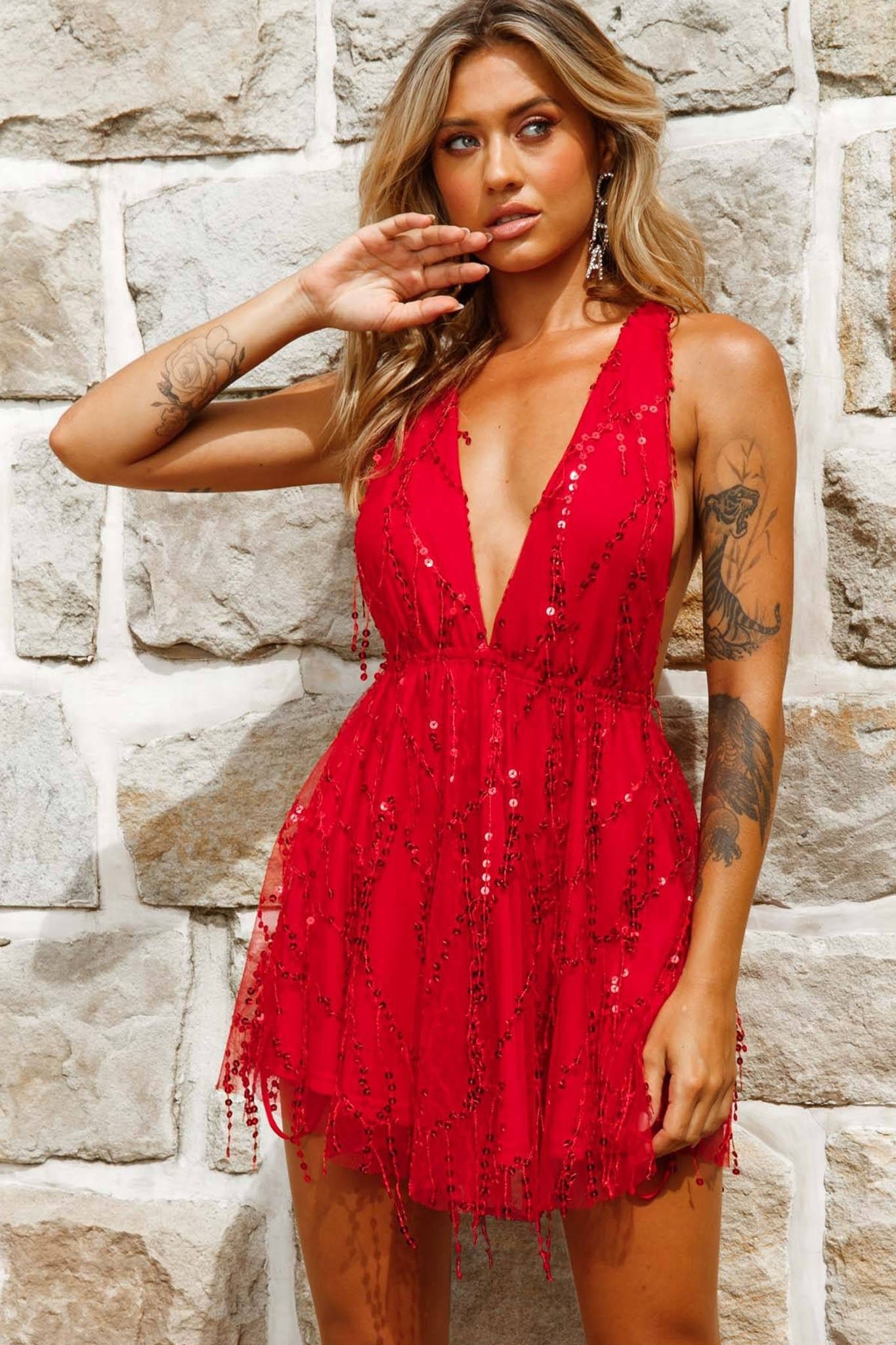 23688b13_red_sl200310_part114004 Ariana Sequin Mini Party Dress Red - Image 1