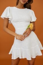 Isabelle Angel Sleeve Empire Dress White - Image 4