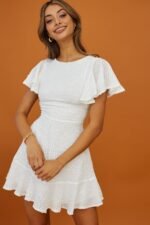 Isabelle Angel Sleeve Empire Dress White - Image 7