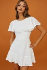 Isabelle Angel Sleeve Empire Dress White - Image 9