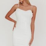 Cher Frill Neckline Double Strap Mini Dress White