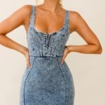 Rhythm Wide Strap Bodycon Mini Dress Washed Blue