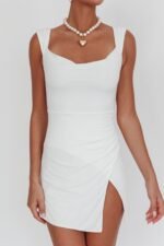 Giavanna Thigh Split Mini Dress White - Image 6