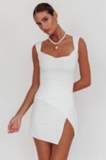 Giavanna Thigh Split Mini Dress White - Image 7