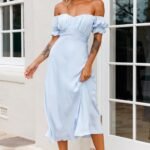 Linka Off-Shoulder Tie Back Midi Dress Steel Blue