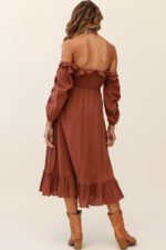 Flynn Off-Shoulder Shirred Bust Midi Dress Tan - Image 3