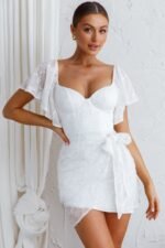 Aphrodite Molded Bust Angel Sleeve Wrap Dress Embroidered White - Image 7