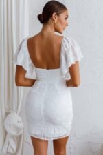 Aphrodite Molded Bust Angel Sleeve Wrap Dress Embroidered White - Image 2