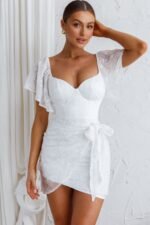 Aphrodite Molded Bust Angel Sleeve Wrap Dress Embroidered White - Image 5