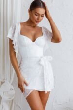 Aphrodite Molded Bust Angel Sleeve Wrap Dress Embroidered White - Image 8