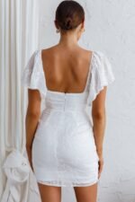 Aphrodite Molded Bust Angel Sleeve Wrap Dress Embroidered White - Image 9