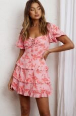 Beach Bliss Lace-Up Bust Eyelet Dress Printed Pink - Image 7