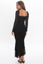 Nadia Long Sleeve Fishtail Midi Dress Black - Image 3