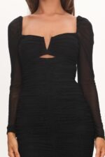 Nadia Long Sleeve Fishtail Midi Dress Black - Image 4