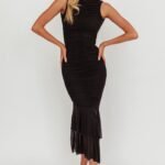 Nadia Sleeveless Ruched Midi Dress Black