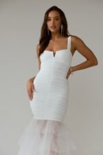 Nadia Tulle Hem Ruched Maxi Dress White - Image 6