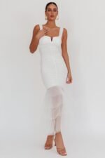 Nadia Tulle Hem Ruched Maxi Dress White - Image 9