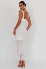 Nadia Tulle Hem Ruched Maxi Dress White - Image 7