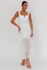Nadia Tulle Hem Ruched Maxi Dress White - Image 10