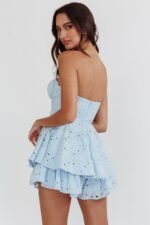 Paris Muse Gathered Bust Embroidered Romper Blue - Image 2