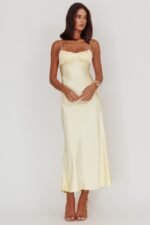 Nerida Twist Back Satin Maxi Dress Lemon - Image 5