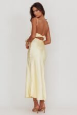 Nerida Twist Back Satin Maxi Dress Lemon - Image 3