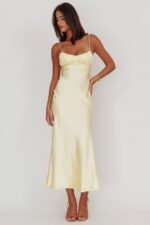 Nerida Twist Back Satin Maxi Dress Lemon - Image 8