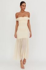 La Salle Off Shoulder Mesh Maxi Dress Ivory - Image 6