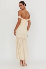 La Salle Off Shoulder Mesh Maxi Dress Ivory - Image 2
