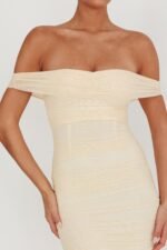 La Salle Off Shoulder Mesh Maxi Dress Ivory - Image 4