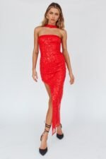 Rian Neck Strap Sequin Midi Dress Red - Image 3