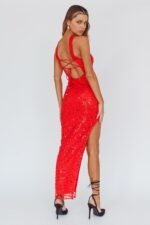 Rian Neck Strap Sequin Midi Dress Red - Image 2