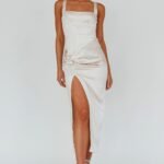 Kristin Knotted Waist Split Midi Dress Champagne