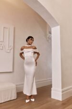 Eclipse Draped Sleeve Midi Dress Beige - Image 3