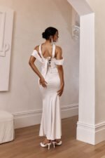 Eclipse Draped Sleeve Midi Dress Beige - Image 2