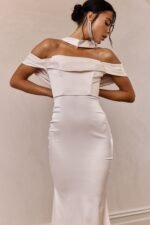 Eclipse Draped Sleeve Midi Dress Beige - Image 4