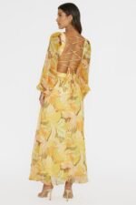 Maura Long Sleeve Lace-Up Back Dress Floral Yellow - Image 2