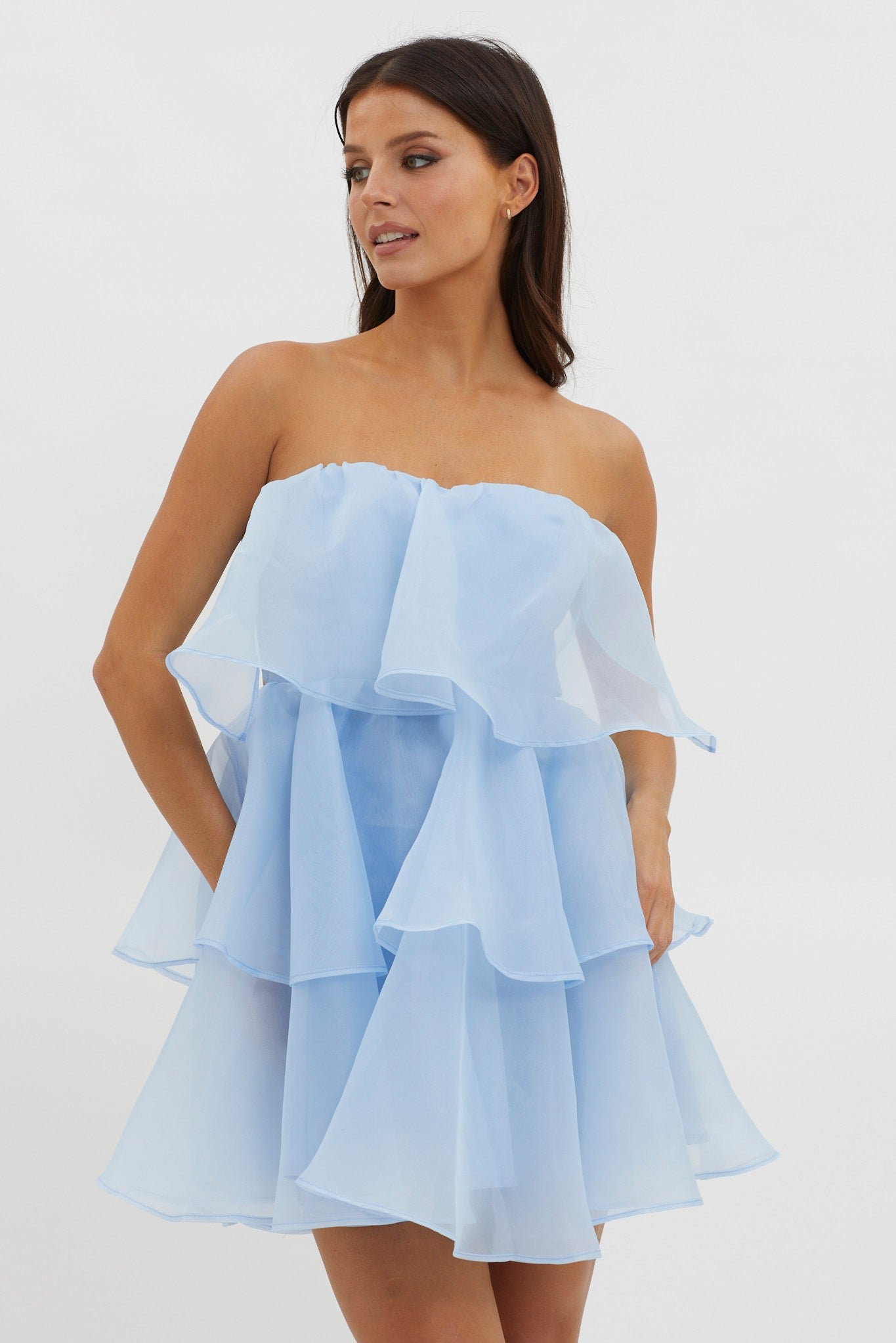 64300H_20BLUE-1 Behati Tiered Layer Mini Dress Blue - Image 1