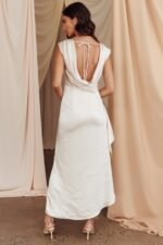 Grecian Cap Sleeve Cowl Back Dress Champagne - Image 2